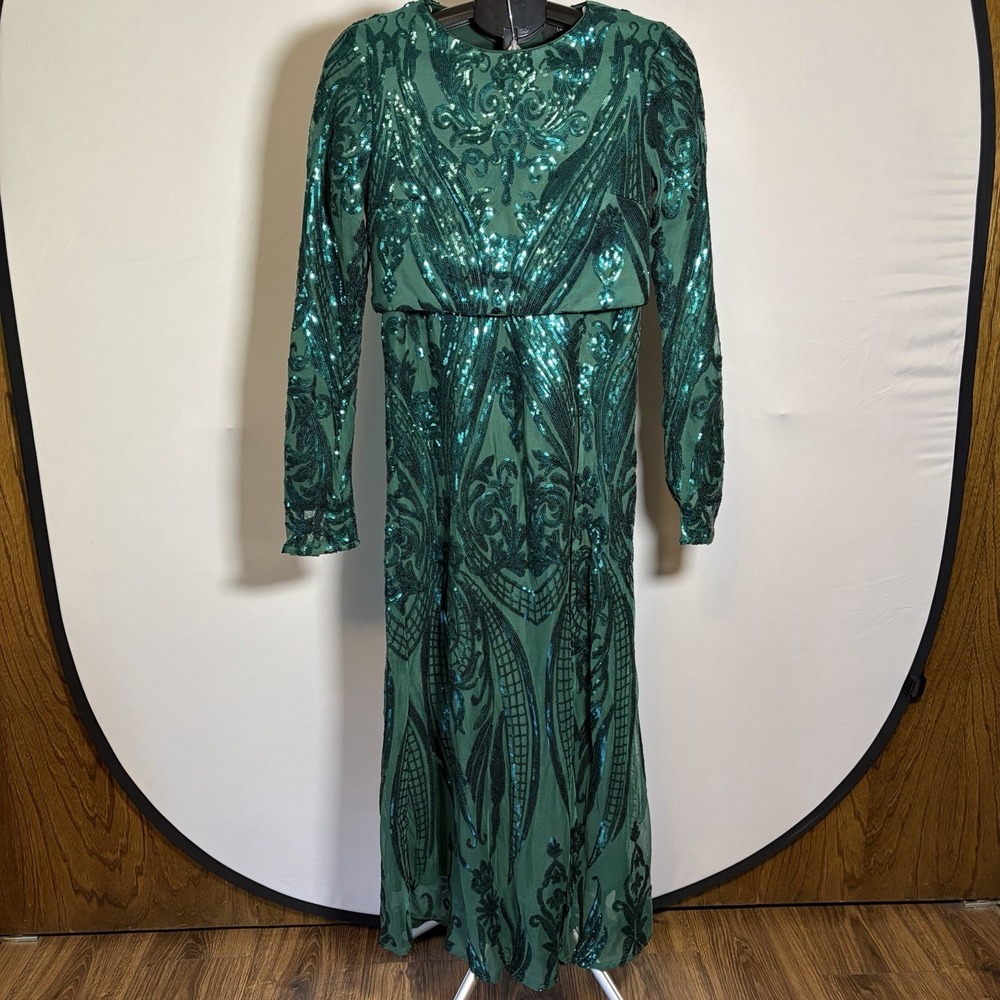Lulus Medium Green Luxe Aesthetic Sequin 2 Piece Maxi Dress Glam Sexy Wedding